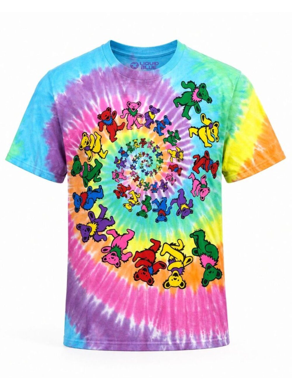 Liquid Blue Grateful Dead Mens Large T-Shirt Dancing Bears Tie-Dye Spiral